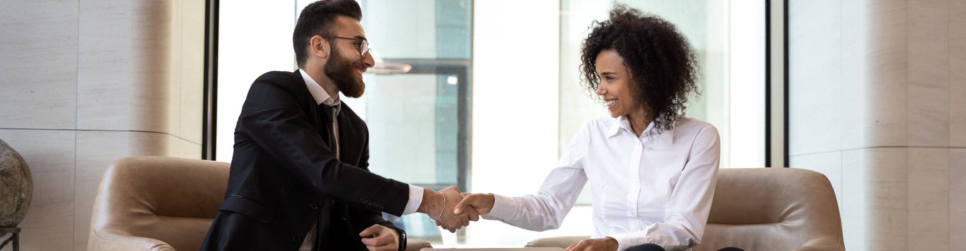 lady and a man handshaking