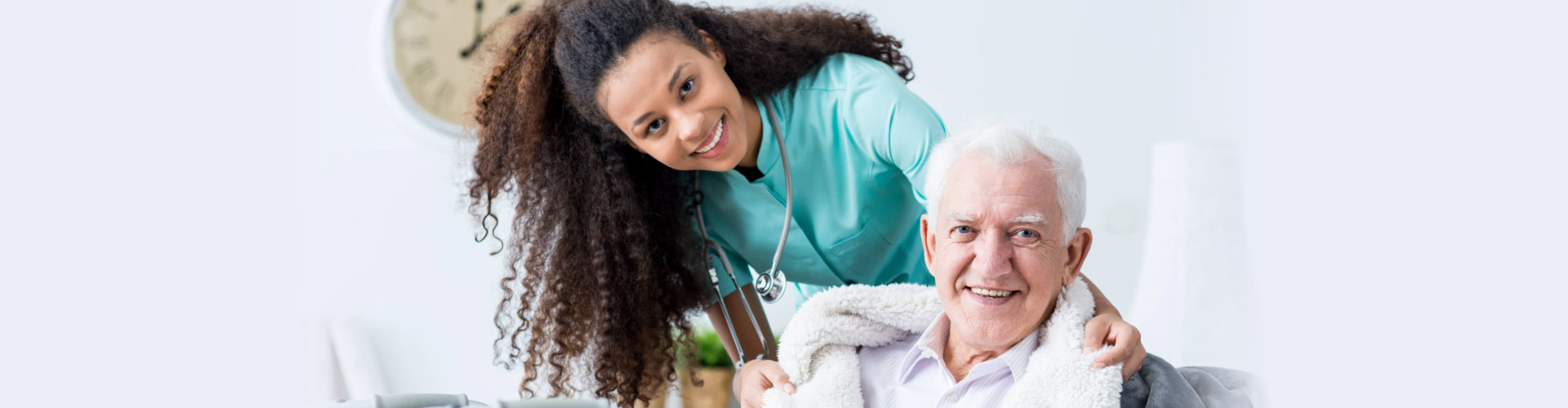 happy senior man with nurse